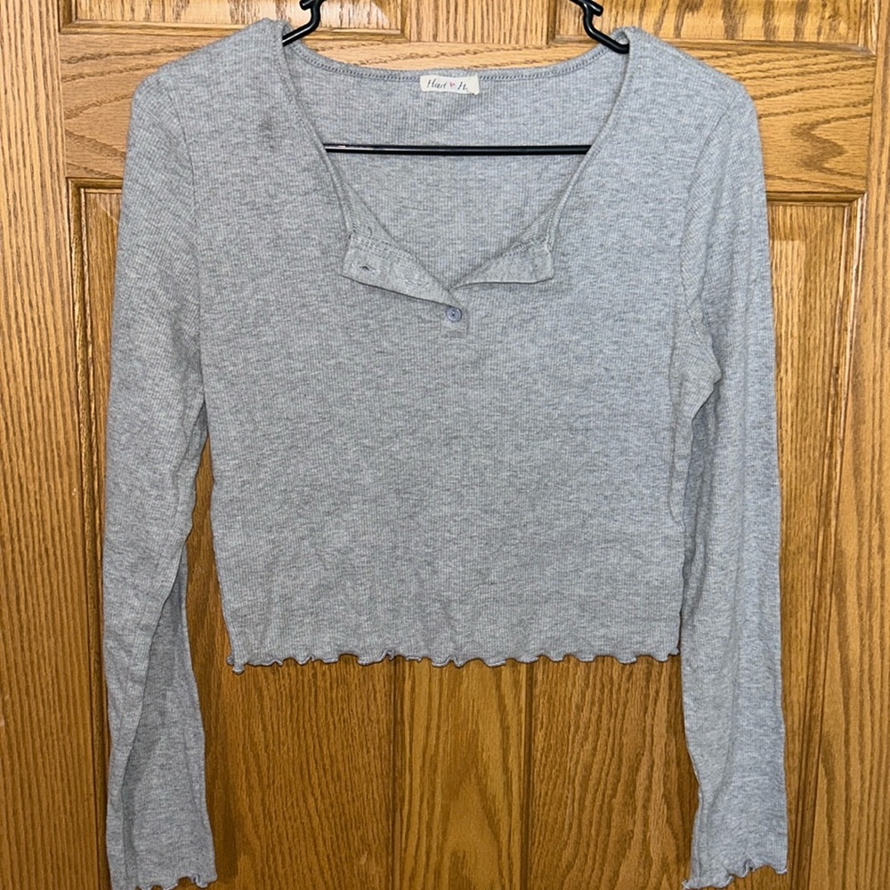 Grey ribbed Long sleeve crop top. Small stain near collar see picture. No tears.